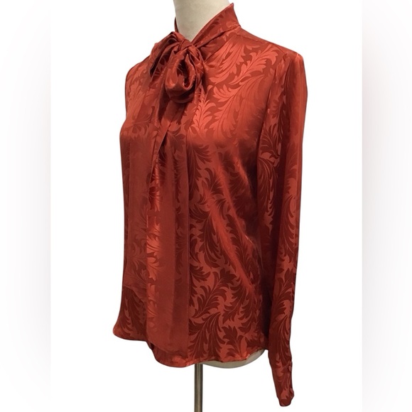 Daniela Corte Patterned Silk Tie Neck Blouse Size 40 - Picture 2 of 10